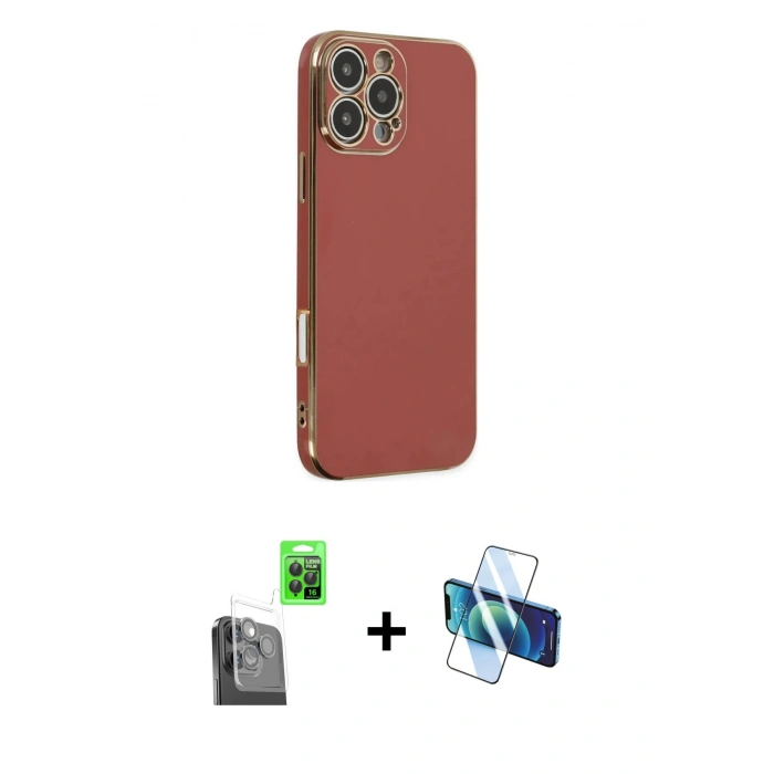 MARSİLYAN™- iPhone 16 Pro Max Kılıf Yankı Serisi - Siyah 3D Antistatik Cam Ekran Koruyucu + Raze Metal Kamera Lens - SH