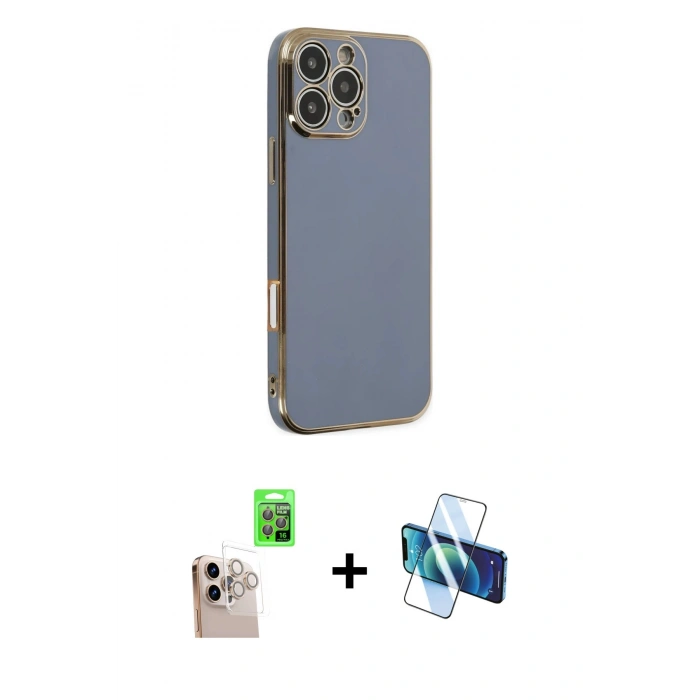 MARSİLYAN™- iPhone 16 Pro Max Kılıf Yankı Serisi - Siyah 3D Antistatik Cam Ekran Koruyucu + Raze Metal Kamera Lens - NLGY