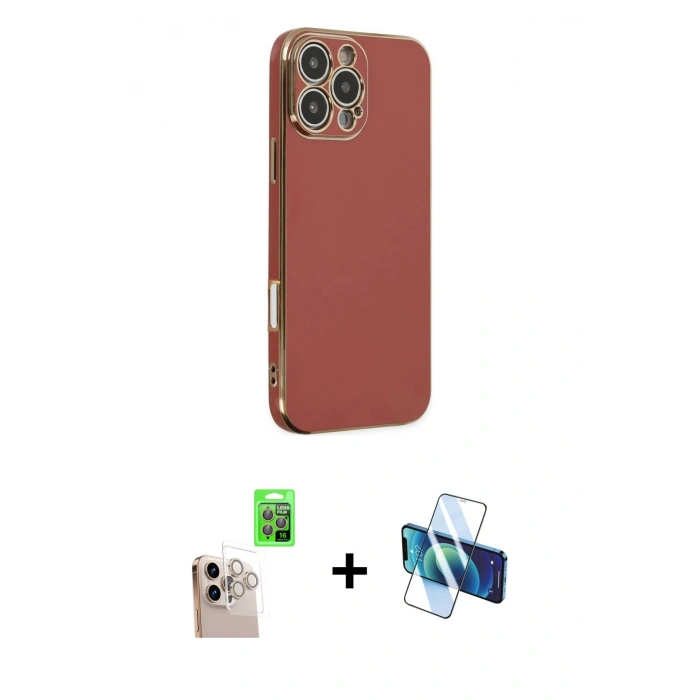 MARSİLYAN™- iPhone 16 Pro Max Kılıf Yankı Serisi - Siyah 3D Antistatik Cam Ekran Koruyucu + Raze Metal Kamera Lens - NLGY