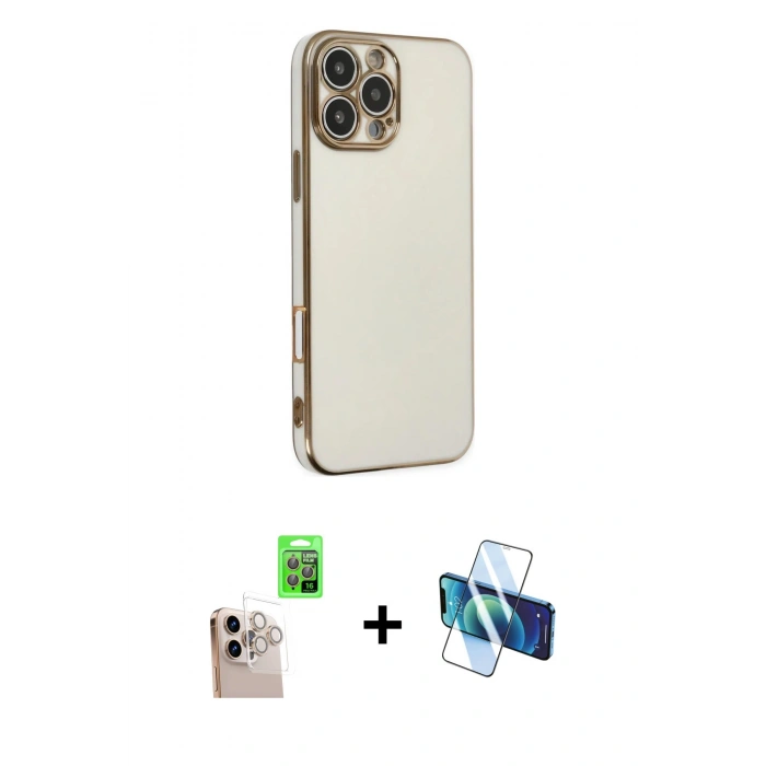 MARSİLYAN™- iPhone 16 Pro Max Kılıf Yankı Serisi - Siyah 3D Antistatik Cam Ekran Koruyucu + Raze Metal Kamera Lens - NLGY