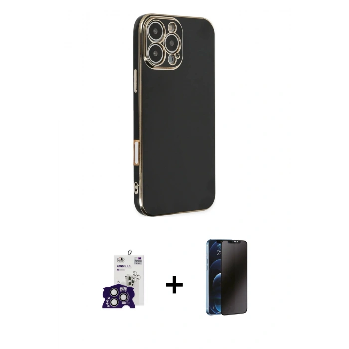 MARSİLYAN™- iPhone 16 Pro Max Kılıf Yankı Serisi - Siyah 3D Antistatik Hayalet Cam Ekran Koruyucu + Bilvis Titan Kamera Lens - TMGI
