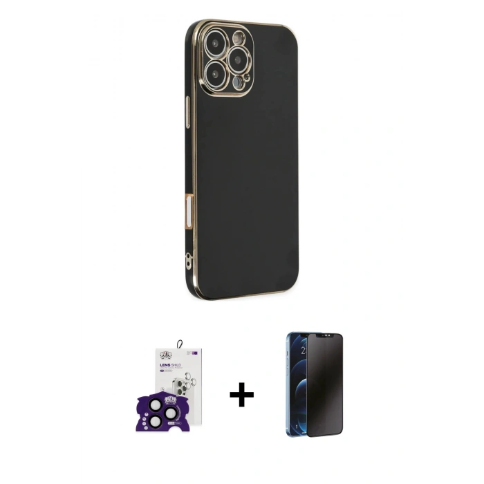 MARSİLYAN™- iPhone 16 Pro Max Kılıf Yankı Serisi - Siyah 3D Antistatik Hayalet Cam Ekran Koruyucu + Bilvis Titan Kamera Lens - SH