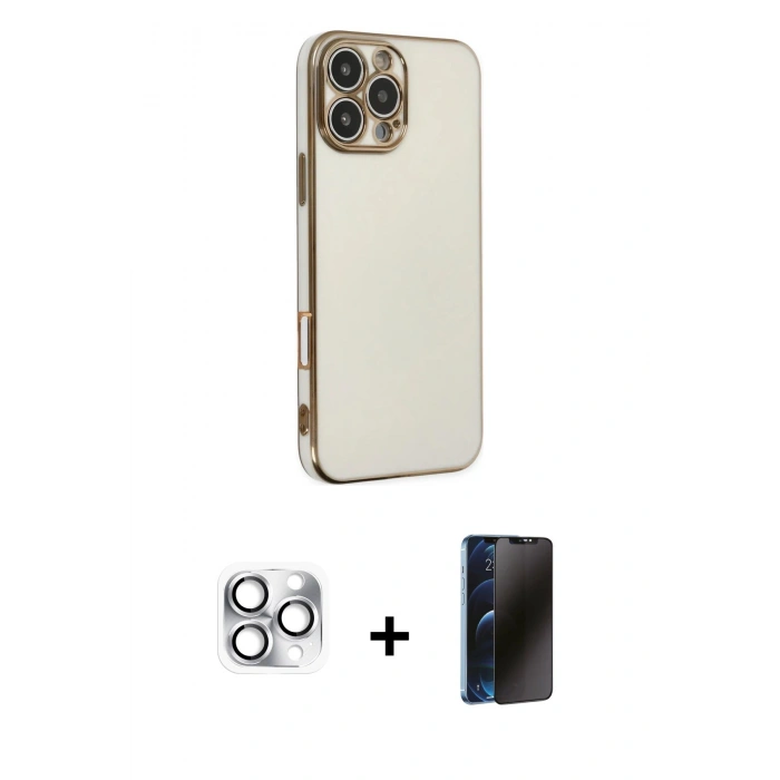 MARSİLYAN™- iPhone 16 Pro Max Kılıf Yankı Serisi - Siyah 3D Antistatik Hayalet Cam Ekran Koruyucu + Pers Alüminyum Kamera Lens - GS