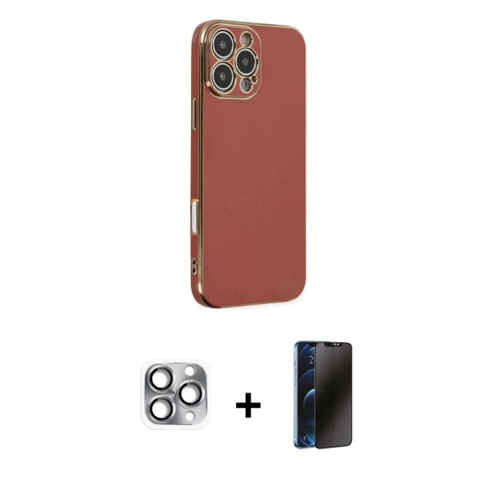 MARSİLYAN™- iPhone 16 Pro Max Kılıf Yankı Serisi - Siyah 3D Antistatik Hayalet Cam Ekran Koruyucu + Pers Alüminyum Kamera Lens - GI