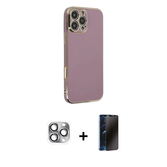 MARSİLYAN™- iPhone 16 Pro Max Kılıf Yankı Serisi - Siyah 3D Antistatik Hayalet Cam Ekran Koruyucu + Pers Alüminyum Kamera Lens - GI