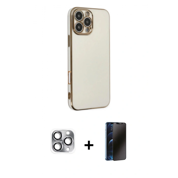 MARSİLYAN™- iPhone 16 Pro Max Kılıf Yankı Serisi - Siyah 3D Antistatik Hayalet Cam Ekran Koruyucu + Pers Alüminyum Kamera Lens - GI