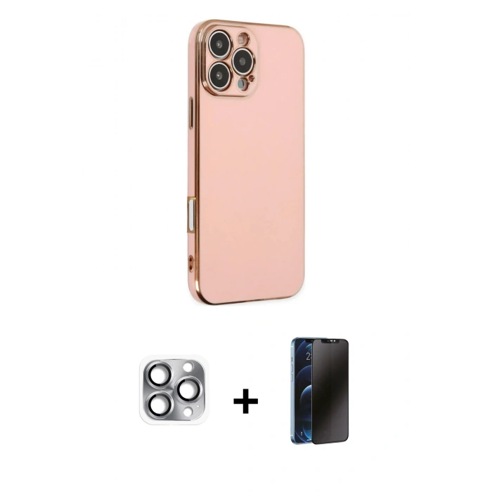 MARSİLYAN™- iPhone 16 Pro Max Kılıf Yankı Serisi - Siyah 3D Antistatik Hayalet Cam Ekran Koruyucu + Pers Alüminyum Kamera Lens - GI