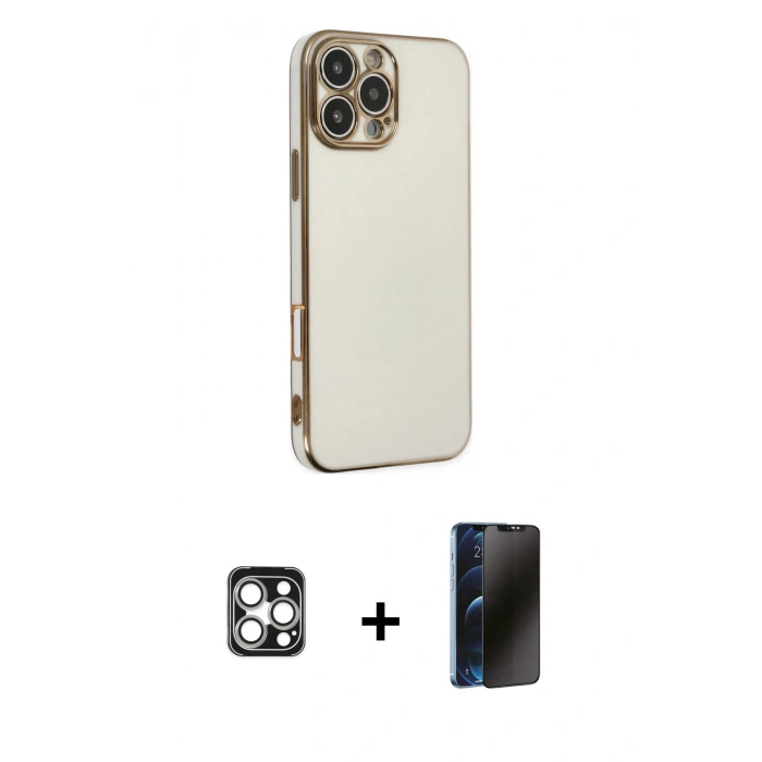 MARSİLYAN™- iPhone 16 Pro Max Kılıf Yankı Serisi - Siyah 3D Antistatik Hayalet Cam Ekran Koruyucu + PVD Metal Kamera Lens - GS