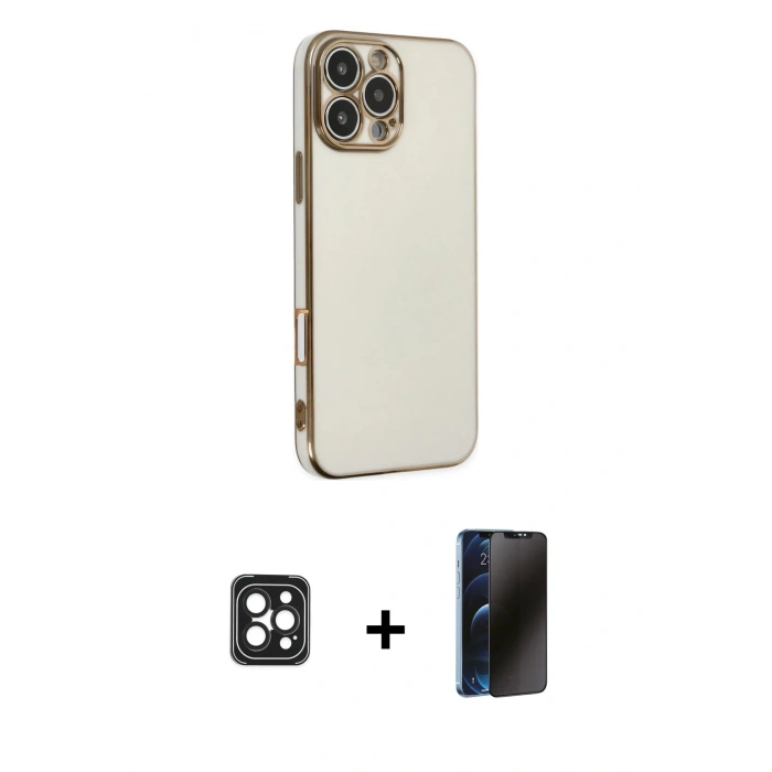 MARSİLYAN™- iPhone 16 Pro Max Kılıf Yankı Serisi - Siyah 3D Antistatik Hayalet Cam Ekran Koruyucu + PVD Metal Kamera Lens - SH