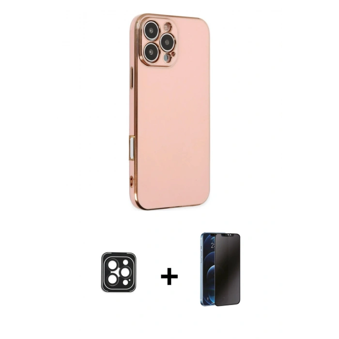 MARSİLYAN™- iPhone 16 Pro Max Kılıf Yankı Serisi - Siyah 3D Antistatik Hayalet Cam Ekran Koruyucu + PVD Metal Kamera Lens - SH