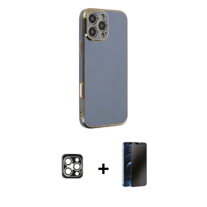 MARSİLYAN™- iPhone 16 Pro Max Kılıf Yankı Serisi - Siyah 3D Antistatik Hayalet Cam Ekran Koruyucu + PVD Metal Kamera Lens - GS