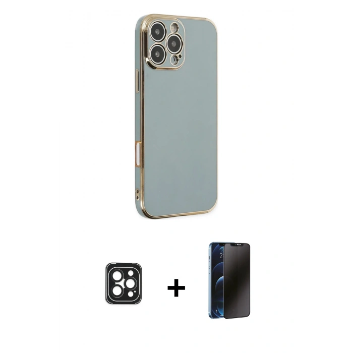 MARSİLYAN™- iPhone 16 Pro Max Kılıf Yankı Serisi - Siyah 3D Antistatik Hayalet Cam Ekran Koruyucu + PVD Metal Kamera Lens - SH