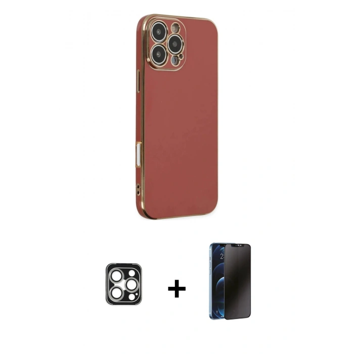 MARSİLYAN™- iPhone 16 Pro Max Kılıf Yankı Serisi - Siyah 3D Antistatik Hayalet Cam Ekran Koruyucu + PVD Metal Kamera Lens - GS