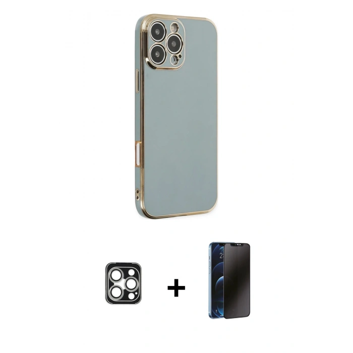MARSİLYAN™- iPhone 16 Pro Max Kılıf Yankı Serisi - Siyah 3D Antistatik Hayalet Cam Ekran Koruyucu + PVD Metal Kamera Lens - GS
