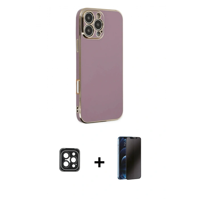 MARSİLYAN™- iPhone 16 Pro Max Kılıf Yankı Serisi - Siyah 3D Antistatik Hayalet Cam Ekran Koruyucu + PVD Metal Kamera Lens - SH
