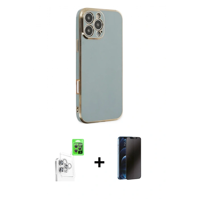 MARSİLYAN™- iPhone 16 Pro Max Kılıf Yankı Serisi - Siyah 3D Antistatik Hayalet Cam Ekran Koruyucu + Raze Metal Kamera Lens - BZ