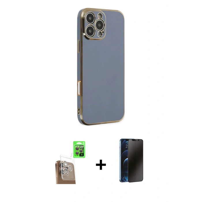 MARSİLYAN™- iPhone 16 Pro Max Kılıf Yankı Serisi - Siyah 3D Antistatik Hayalet Cam Ekran Koruyucu + Raze Metal Kamera Lens - CLTM