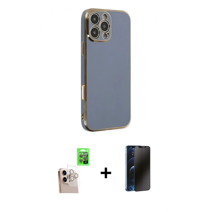 MARSİLYAN™- iPhone 16 Pro Max Kılıf Yankı Serisi - Siyah 3D Antistatik Hayalet Cam Ekran Koruyucu + Raze Metal Kamera Lens - NLGY