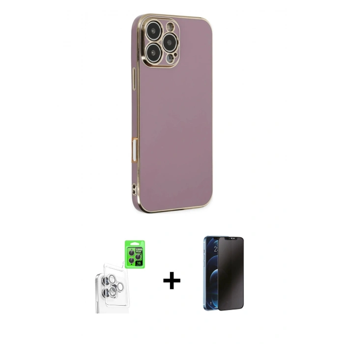 MARSİLYAN™- iPhone 16 Pro Max Kılıf Yankı Serisi - Siyah 3D Antistatik Hayalet Cam Ekran Koruyucu + Raze Metal Kamera Lens - BZ