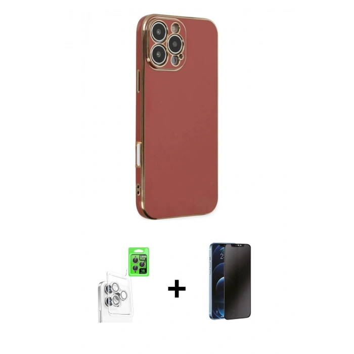 MARSİLYAN™- iPhone 16 Pro Max Kılıf Yankı Serisi - Siyah 3D Antistatik Hayalet Cam Ekran Koruyucu + Raze Metal Kamera Lens - BZ