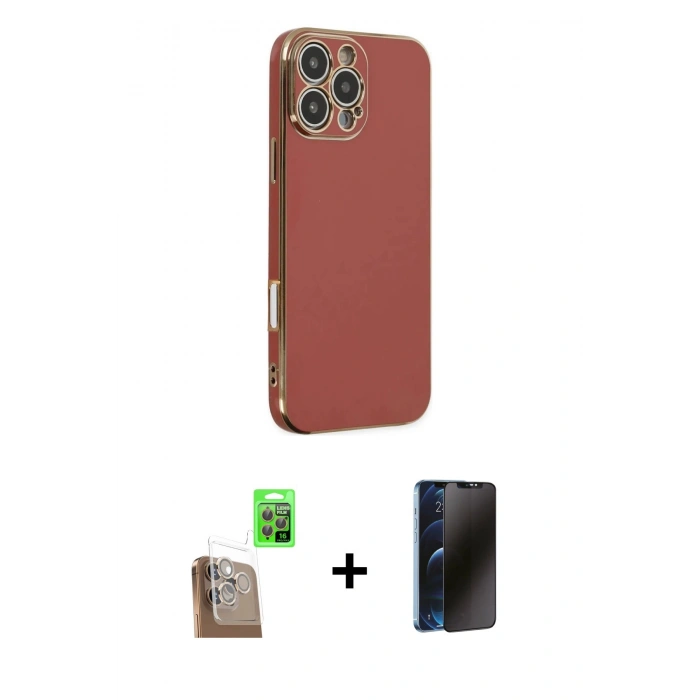 MARSİLYAN™- iPhone 16 Pro Max Kılıf Yankı Serisi - Siyah 3D Antistatik Hayalet Cam Ekran Koruyucu + Raze Metal Kamera Lens - CLTM
