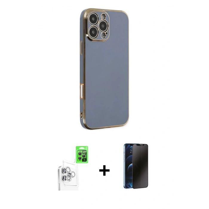 MARSİLYAN™- iPhone 16 Pro Max Kılıf Yankı Serisi - Siyah 3D Antistatik Hayalet Cam Ekran Koruyucu + Raze Metal Kamera Lens - BZ