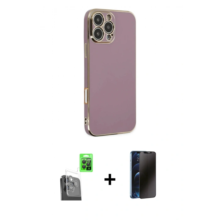 MARSİLYAN™- iPhone 16 Pro Max Kılıf Yankı Serisi - Siyah 3D Antistatik Hayalet Cam Ekran Koruyucu + Raze Metal Kamera Lens - SH