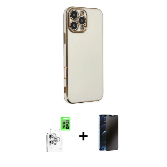MARSİLYAN™- iPhone 16 Pro Max Kılıf Yankı Serisi - Siyah 3D Antistatik Hayalet Cam Ekran Koruyucu + Raze Metal Kamera Lens - BZ