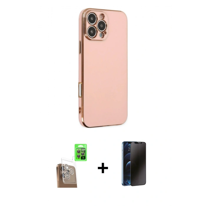 MARSİLYAN™- iPhone 16 Pro Max Kılıf Yankı Serisi - Siyah 3D Antistatik Hayalet Cam Ekran Koruyucu + Raze Metal Kamera Lens - CLTM