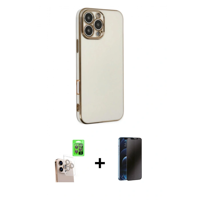 MARSİLYAN™- iPhone 16 Pro Max Kılıf Yankı Serisi - Siyah 3D Antistatik Hayalet Cam Ekran Koruyucu + Raze Metal Kamera Lens - NLGY