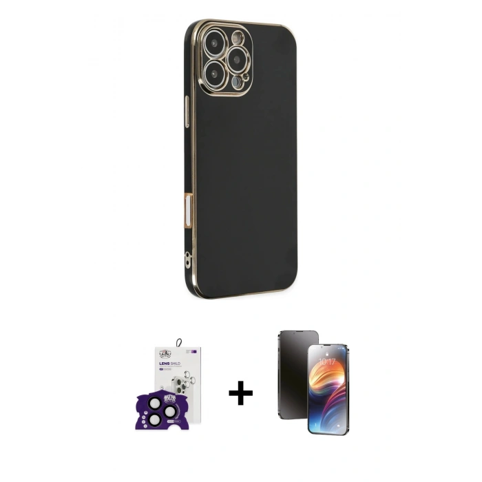 MARSİLYAN™- iPhone 16 Pro Max Kılıf Yankı Serisi - Siyah 3D Antistatik Mat Seramik Nano Ekran Koruyucu + Bilvis Titan Kamera Lens - SH