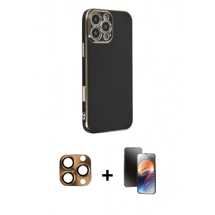 MARSİLYAN™- iPhone 16 Pro Max Kılıf Yankı Serisi - Siyah 3D Antistatik Mat Seramik Nano Ekran Koruyucu + Pers Alüminyum Kamera Lens - CLTM