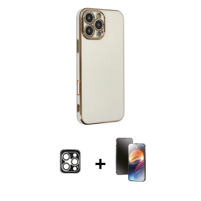 MARSİLYAN™- iPhone 16 Pro Max Kılıf Yankı Serisi - Siyah 3D Antistatik Mat Seramik Nano Ekran Koruyucu + Gümüş PVD Metal Kamera Lens