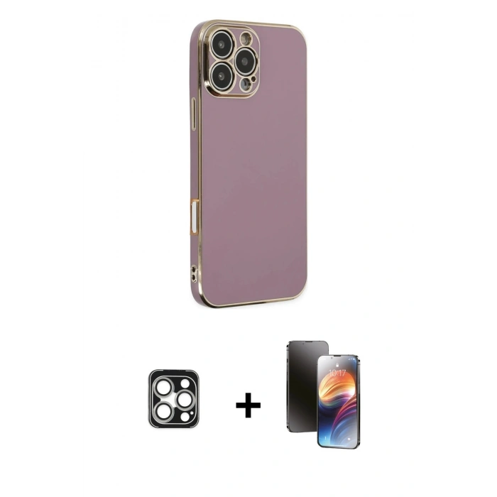 MARSİLYAN™- iPhone 16 Pro Max Kılıf Yankı Serisi - Siyah 3D Antistatik Mat Seramik Nano Ekran Koruyucu + Gümüş PVD Metal Kamera Lens