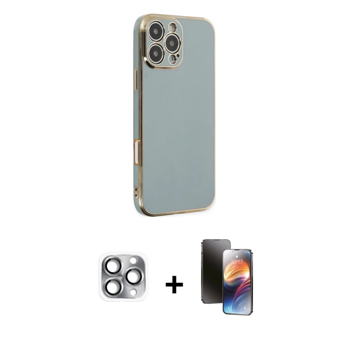 MARSİLYAN™- iPhone 16 Pro Max Kılıf Yankı Serisi - Siyah 3D Antistatik Mat Seramik Nano Ekran Koruyucu + Pers Alüminyum Kamera Lens - GI