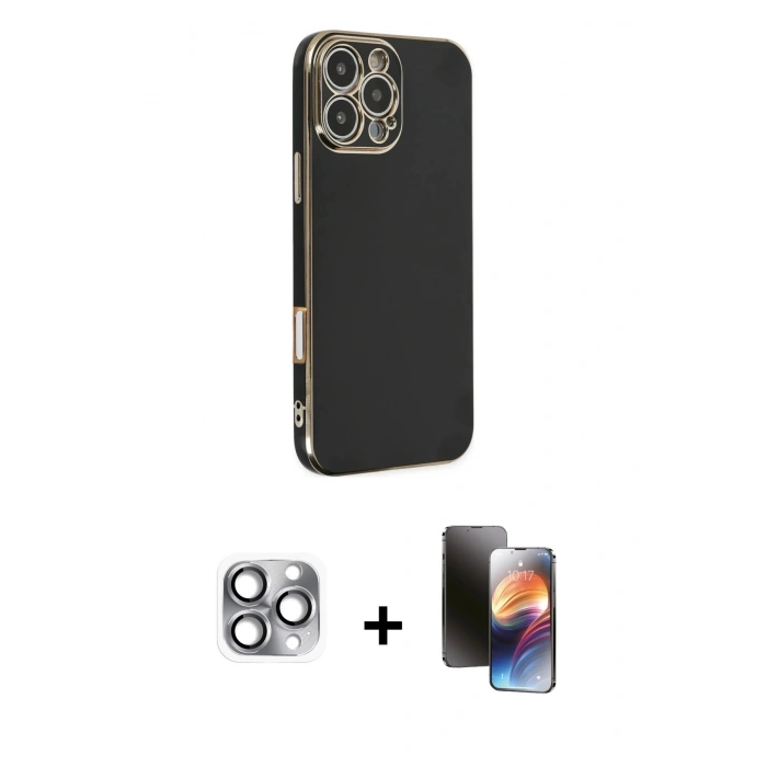 MARSİLYAN™- iPhone 16 Pro Max Kılıf Yankı Serisi - Siyah 3D Antistatik Mat Seramik Nano Ekran Koruyucu + Pers Alüminyum Kamera Lens - GI