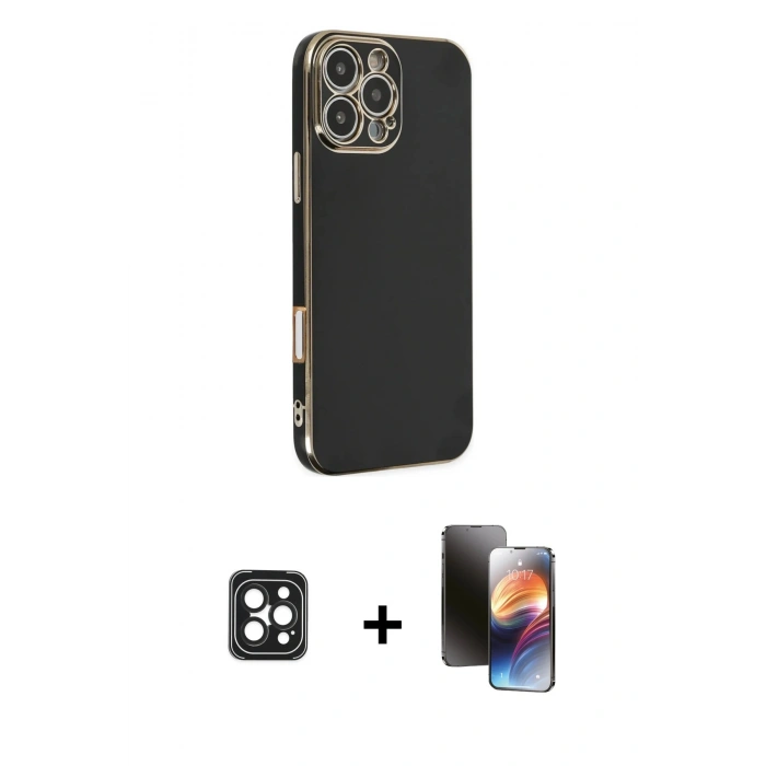MARSİLYAN™- iPhone 16 Pro Max Kılıf Yankı Serisi - Siyah 3D Antistatik Mat Seramik Nano Ekran Koruyucu + Siyah PVD Metal Kamera Lens