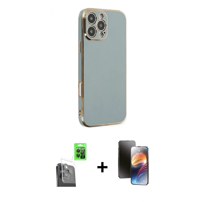 MARSİLYAN™- iPhone 16 Pro Max Kılıf Yankı Serisi - Siyah 3D Antistatik Mat Seramik Nano Ekran Koruyucu + Raze Metal Kamera Lens - SH