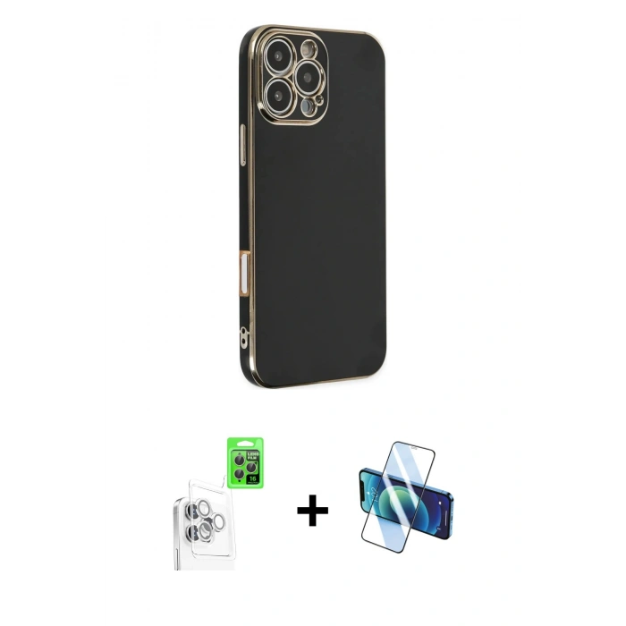 MARSİLYAN™- iPhone 16 Pro Max Kılıf Yankı Serisi - Siyah 3D Antistatik Seramik Nano Ekran Koruyucu + Raze Metal Kamera Lens - BZ