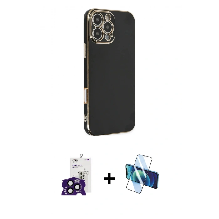 MARSİLYAN™- iPhone 16 Pro Max Kılıf Yankı Serisi - Siyah 3D Antistatik Seramik Nano Ekran Koruyucu + Bilvis Titan Kamera Lens - SH