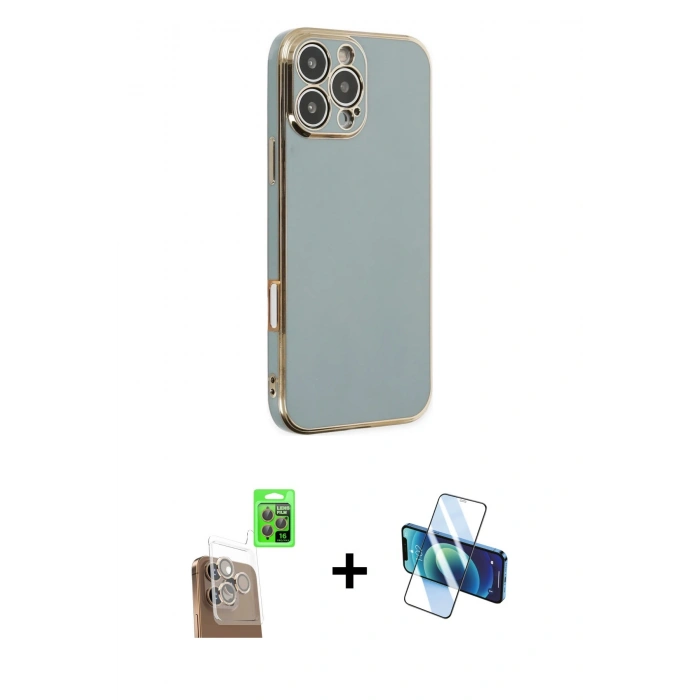 MARSİLYAN™- iPhone 16 Pro Max Kılıf Yankı Serisi - Siyah 3D Antistatik Seramik Nano Ekran Koruyucu + Çöl Titanyum Raze Metal Kamera Lens