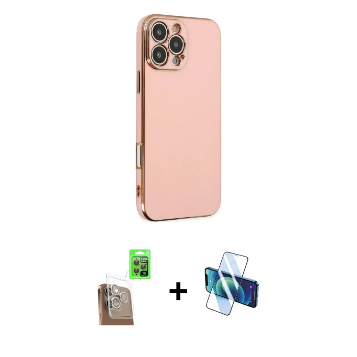 MARSİLYAN™- iPhone 16 Pro Max Kılıf Yankı Serisi - Siyah 3D Antistatik Seramik Nano Ekran Koruyucu + Çöl Titanyum Raze Metal Kamera Lens