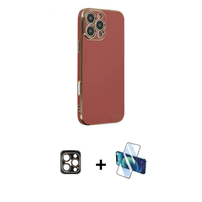 MARSİLYAN™- iPhone 16 Pro Max Kılıf Yankı Serisi - Siyah 3D Antistatik Seramik Nano Ekran Koruyucu + PVD Metal Kamera Lens - GD