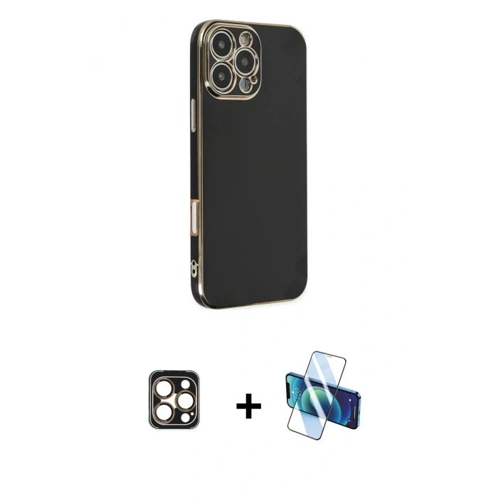 MARSİLYAN™- iPhone 16 Pro Max Kılıf Yankı Serisi - Siyah 3D Antistatik Seramik Nano Ekran Koruyucu + PVD Metal Kamera Lens - GD