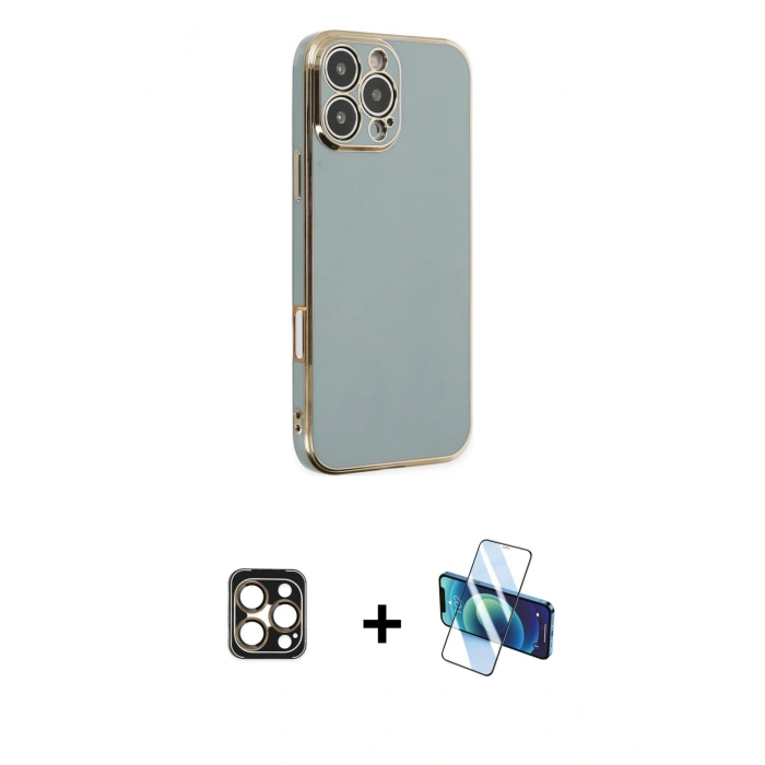MARSİLYAN™- iPhone 16 Pro Max Kılıf Yankı Serisi - Siyah 3D Antistatik Seramik Nano Ekran Koruyucu + PVD Metal Kamera Lens - GD