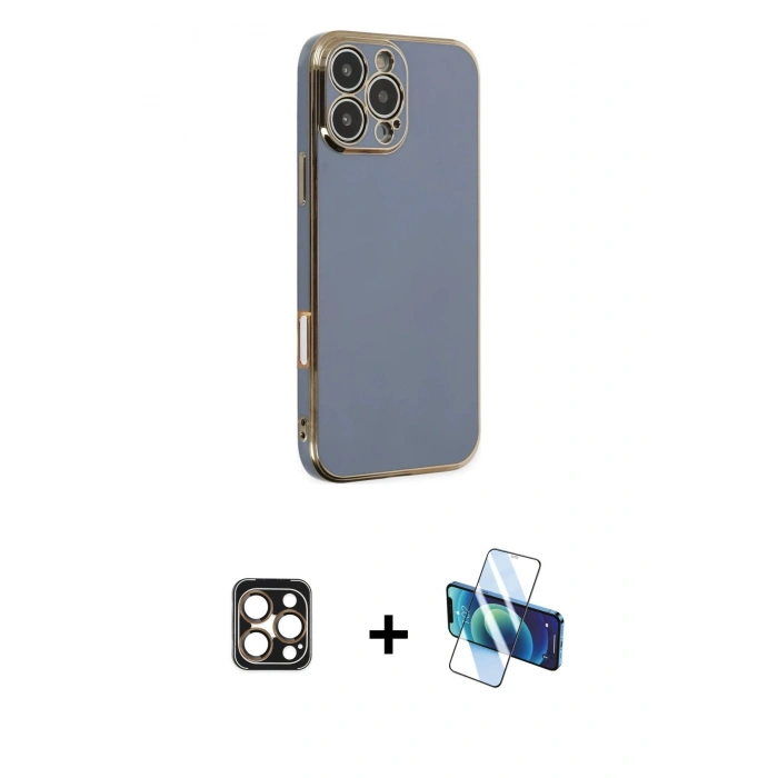 MARSİLYAN™- iPhone 16 Pro Max Kılıf Yankı Serisi - Siyah 3D Antistatik Seramik Nano Ekran Koruyucu + PVD Metal Kamera Lens - GD