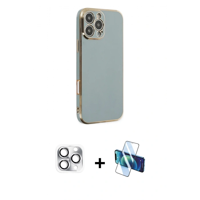 MARSİLYAN™- iPhone 16 Pro Max Kılıf Yankı Serisi - Siyah 3D Antistatik Seramik Nano Ekran Koruyucu + Pers Alüminyum Kamera Lens - GS