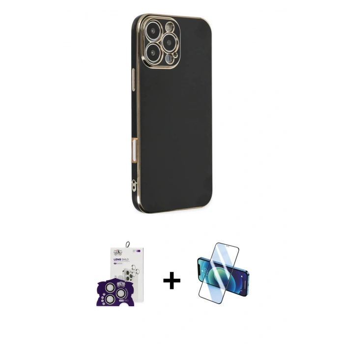 MARSİLYAN™- iPhone 16 Pro Max Kılıf Yankı Serisi - Siyah 3D Antistatik Seramik Nano Ekran Koruyucu + Gümüş Bilvis Titan Kamera Lens