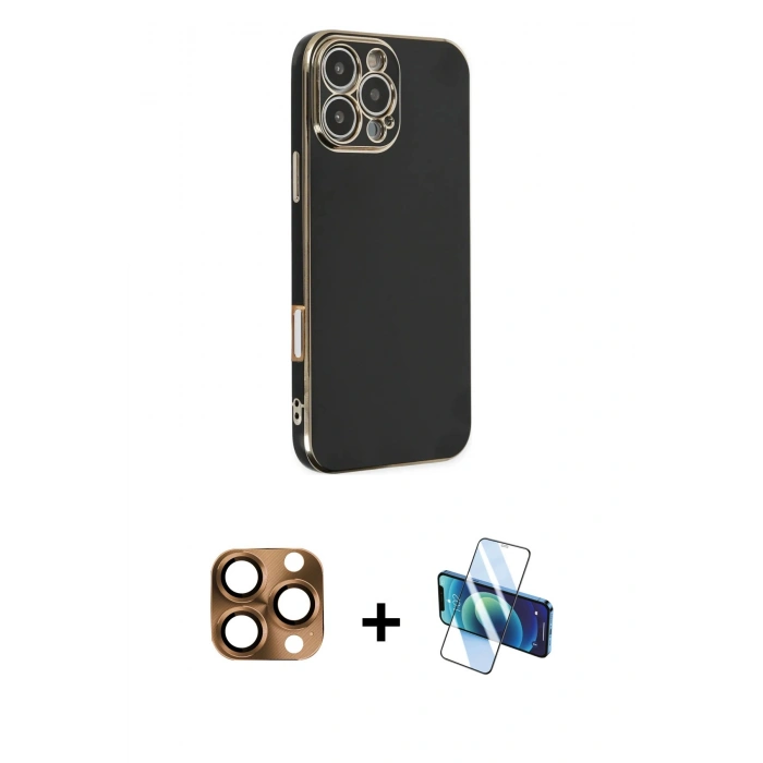 MARSİLYAN™- iPhone 16 Pro Max Kılıf Yankı Serisi - Siyah 3D Antistatik Seramik Nano Ekran Koruyucu + Pers Alüminyum Kamera Lens - CLTM