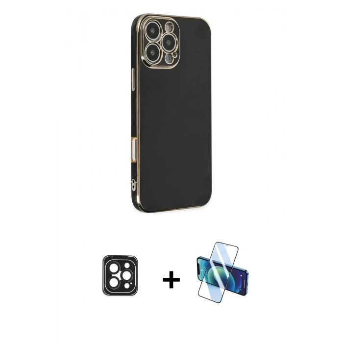 MARSİLYAN™- iPhone 16 Pro Max Kılıf Yankı Serisi - Siyah 3D Antistatik Seramik Nano Ekran Koruyucu + PVD Metal Kamera Lens - SH